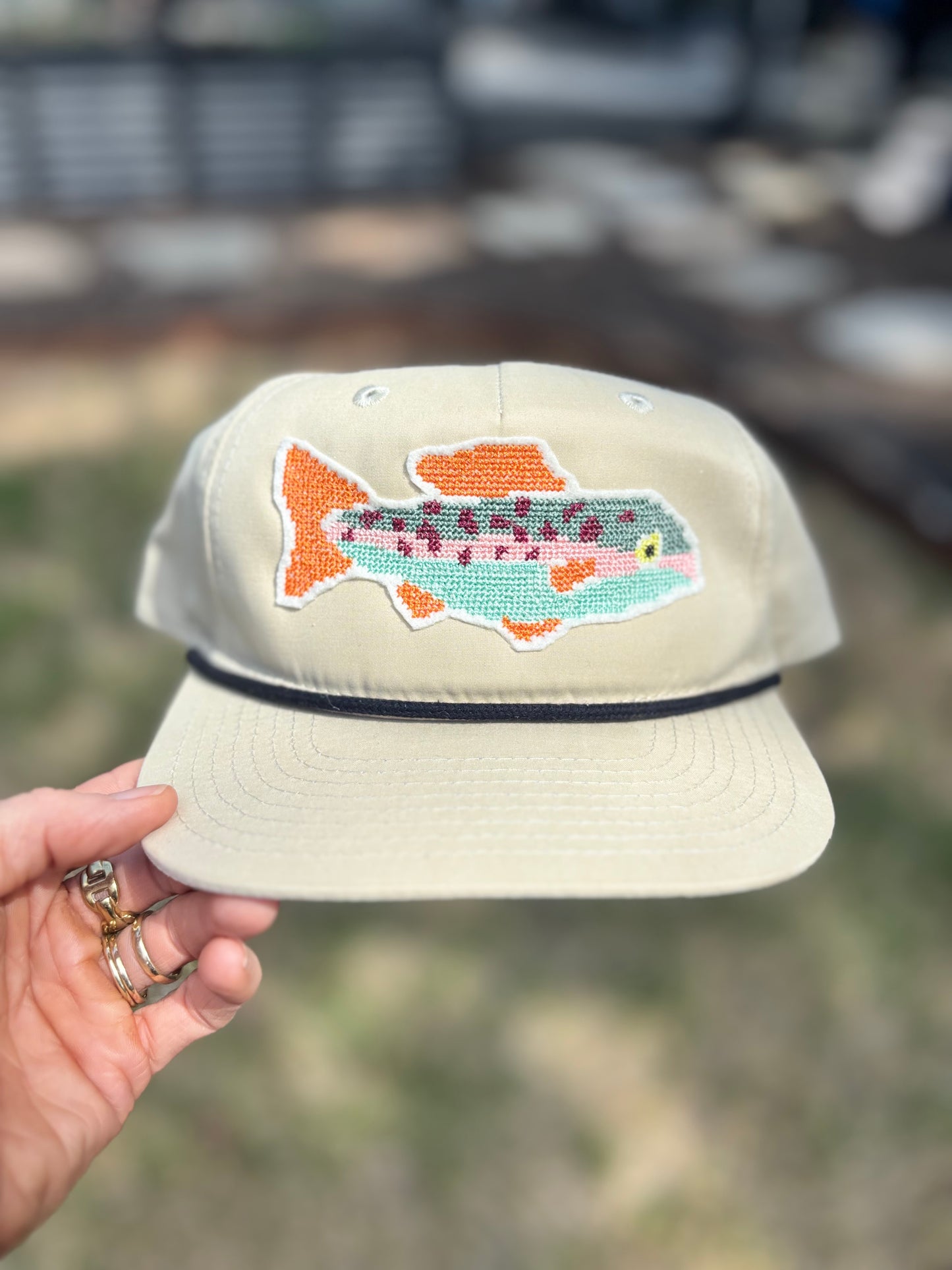 Cross Stitch Fish Applique Trucker