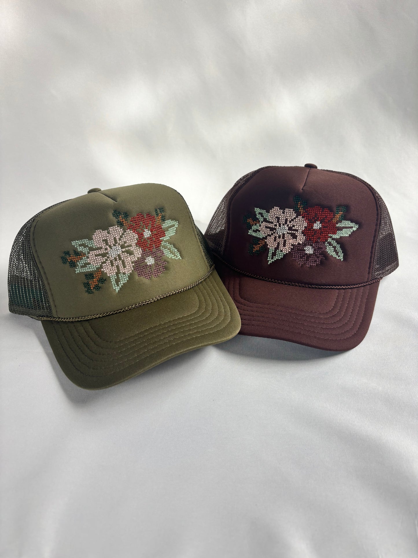 Cross Stitch Flower Trucker