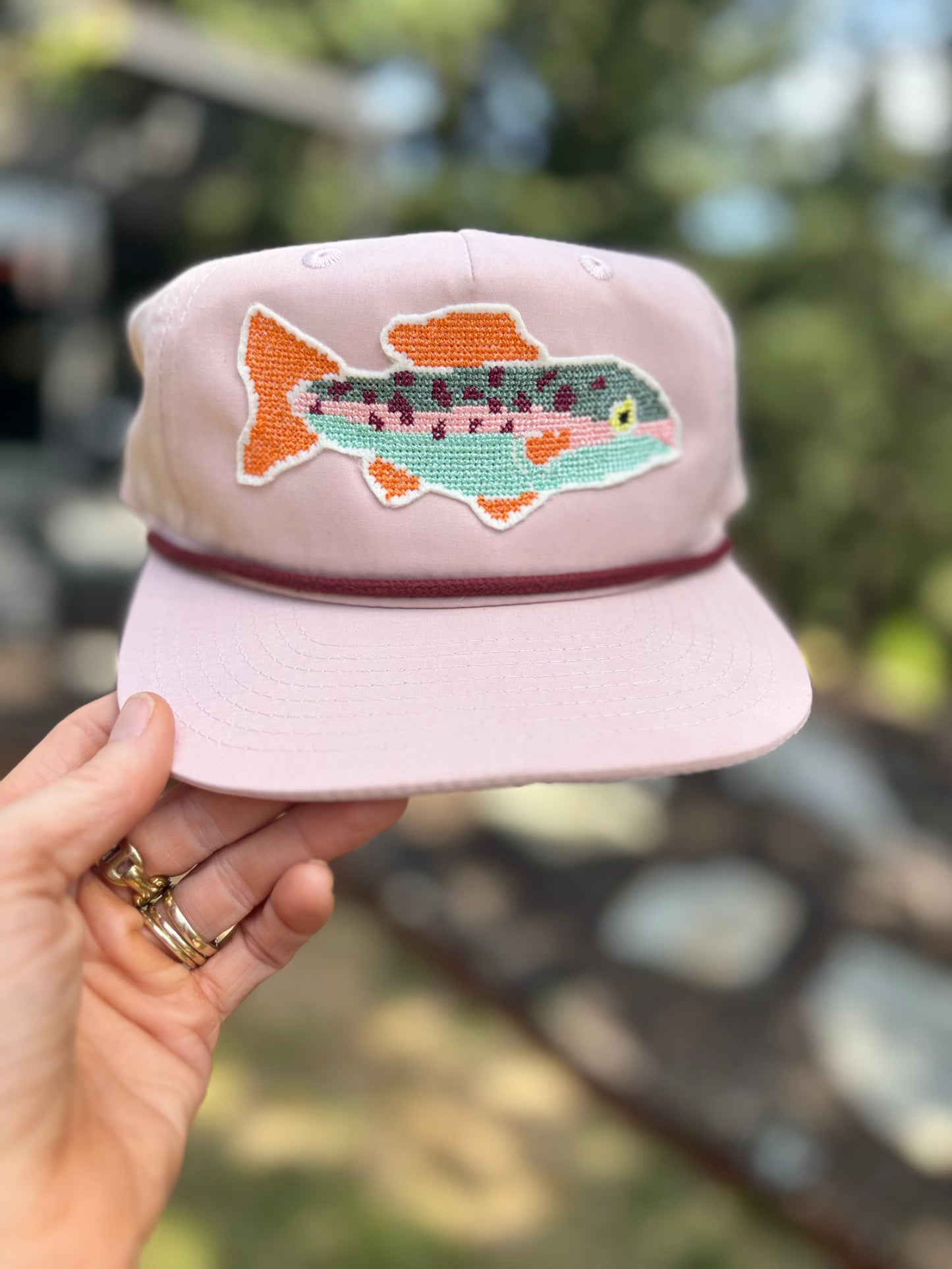 Cross Stitch Fish Applique Trucker