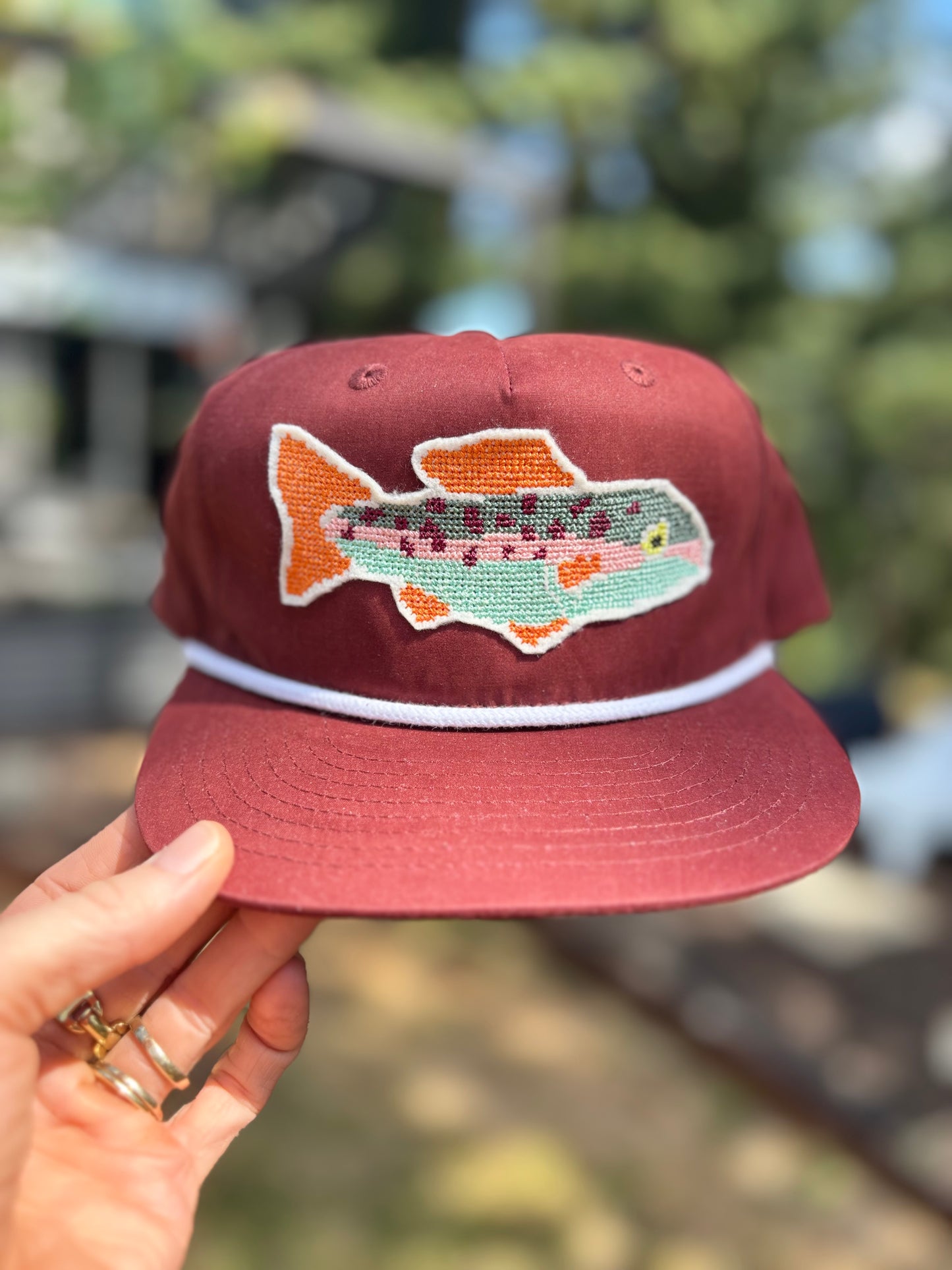 Cross Stitch Fish Applique Trucker