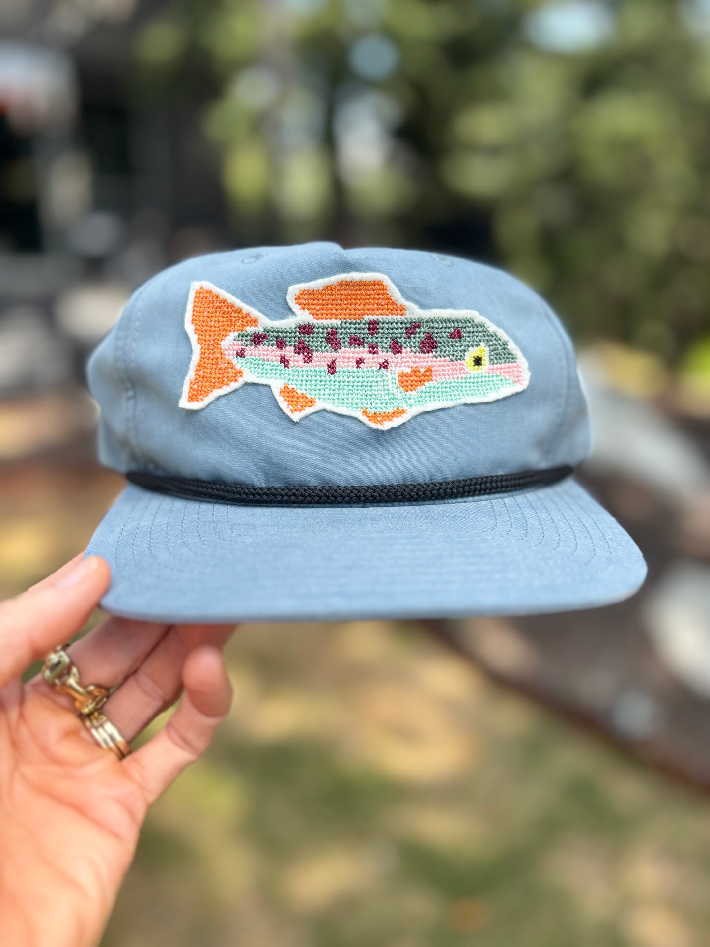 Cross Stitch Fish Applique Trucker