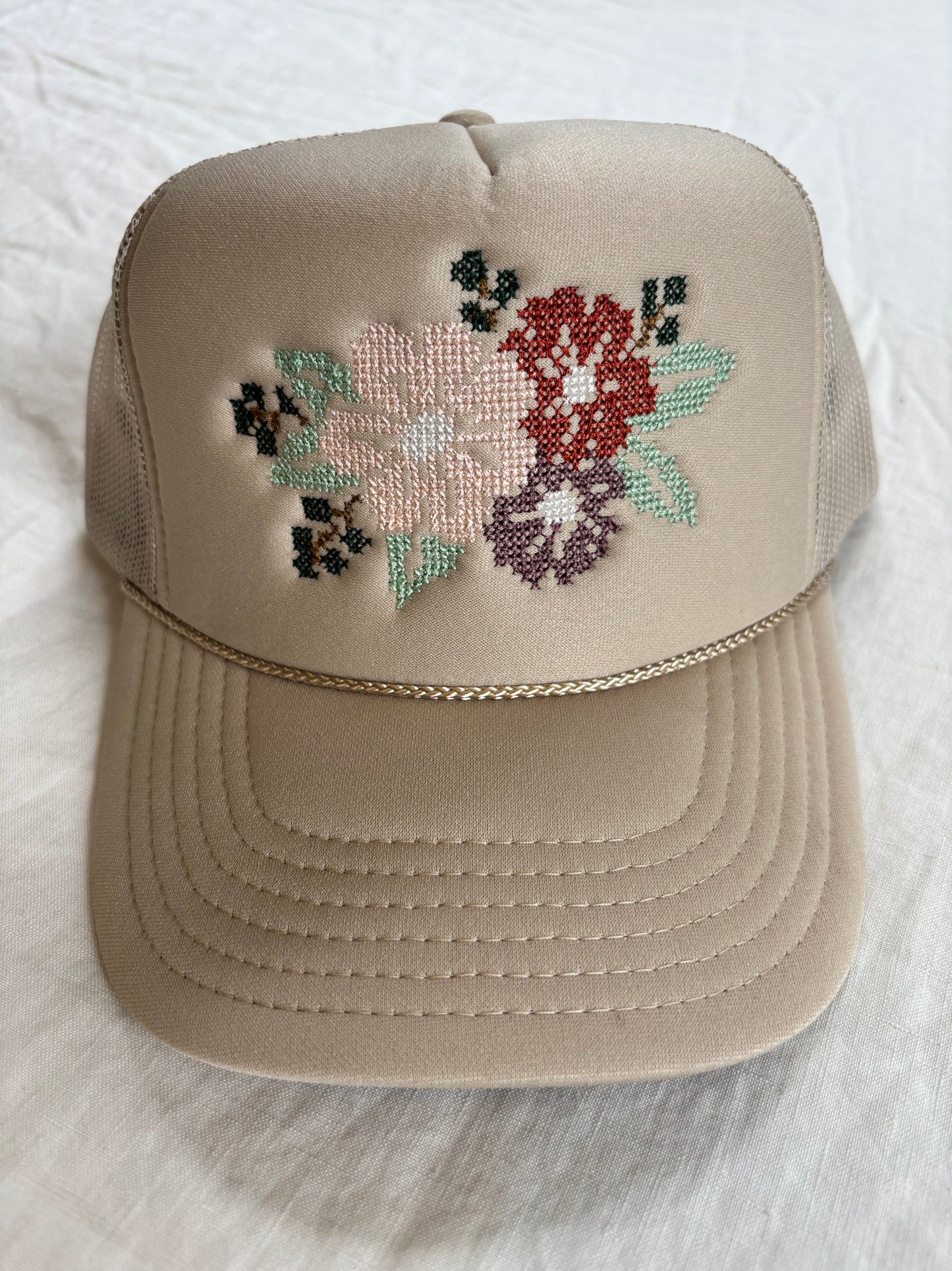 Cross Stitch Flower Trucker